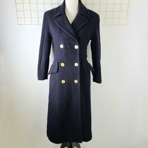 Byblos Made in Italy Navy Gold Button Double-Breasted Wool Cashmere Long Coat
